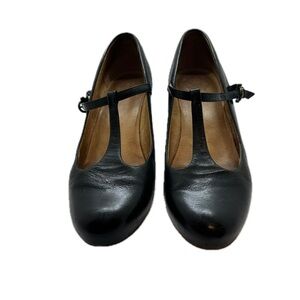 Frye Lisa T-Strap Leather Mary Jane Black 8M Loafers Shoes Chunky Block Heels